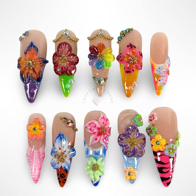 Eight Colored Flower - Press On Nails